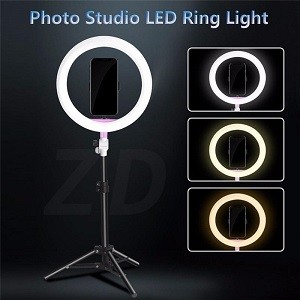 Ring Fill Light for Live Streaming Tripod, YouTube Video Production Light, Photography, Light for Teaching Online, Dimmable LED Lighting