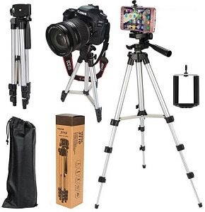 Tripod 3110 Camera Stand with Phone Holder Clip - Black and Silver