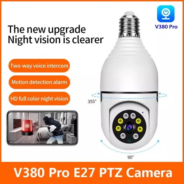 E27 Light Bulb Camera WiFi Outdoor Indoor 1080p 360 Degree Panoramic Smart Home Security Wireless Smartbulb Cam Dome Surveillance IP HD CCTV Night Vision Lightbulb,Support 2.4G,White