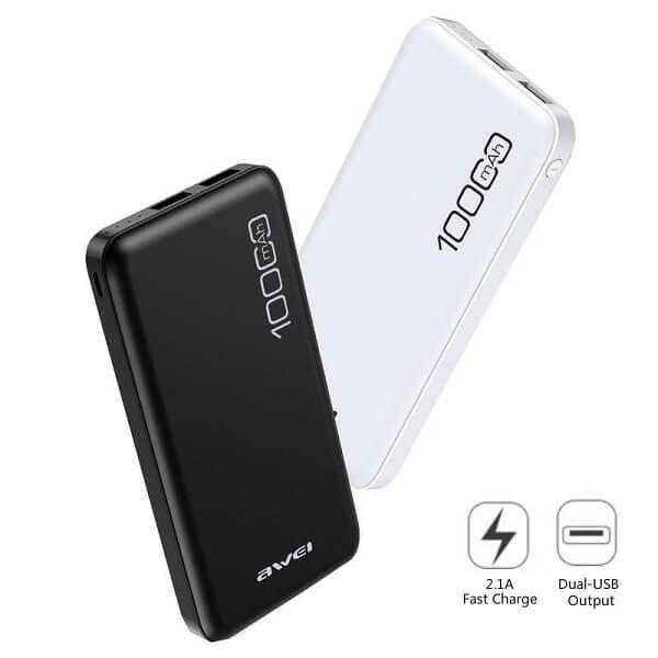 Awei P28K Power Bank 10000mah 2 USB port- Black